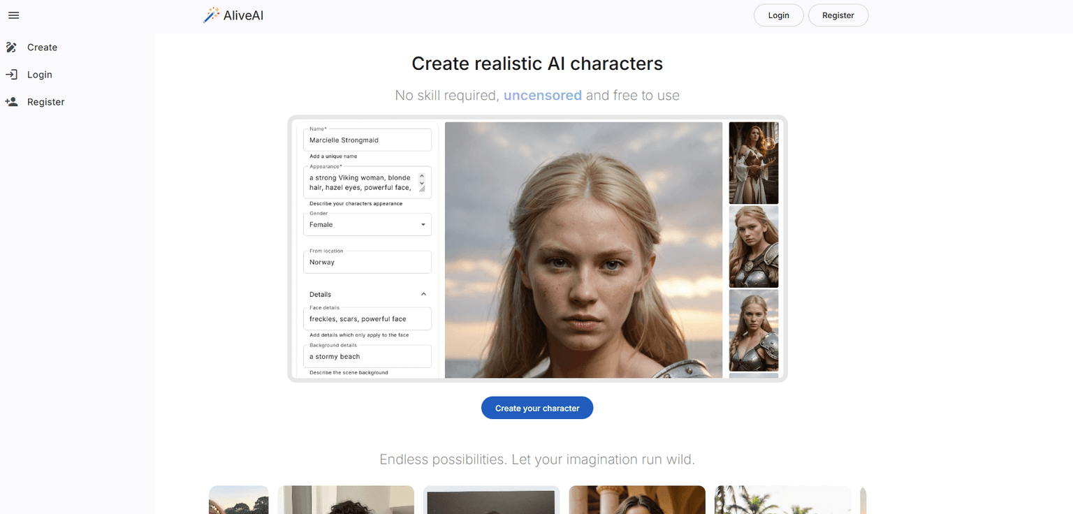 AliveAi — AI image generator for creating realistic uncensored images from text prompts. S