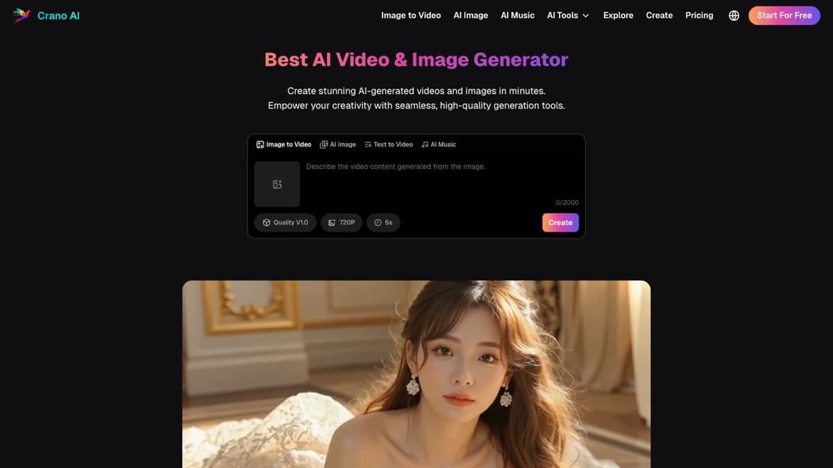 Crano AI — Free uncensored AI video generator with 4K+ output, text-to-video, face swap, an