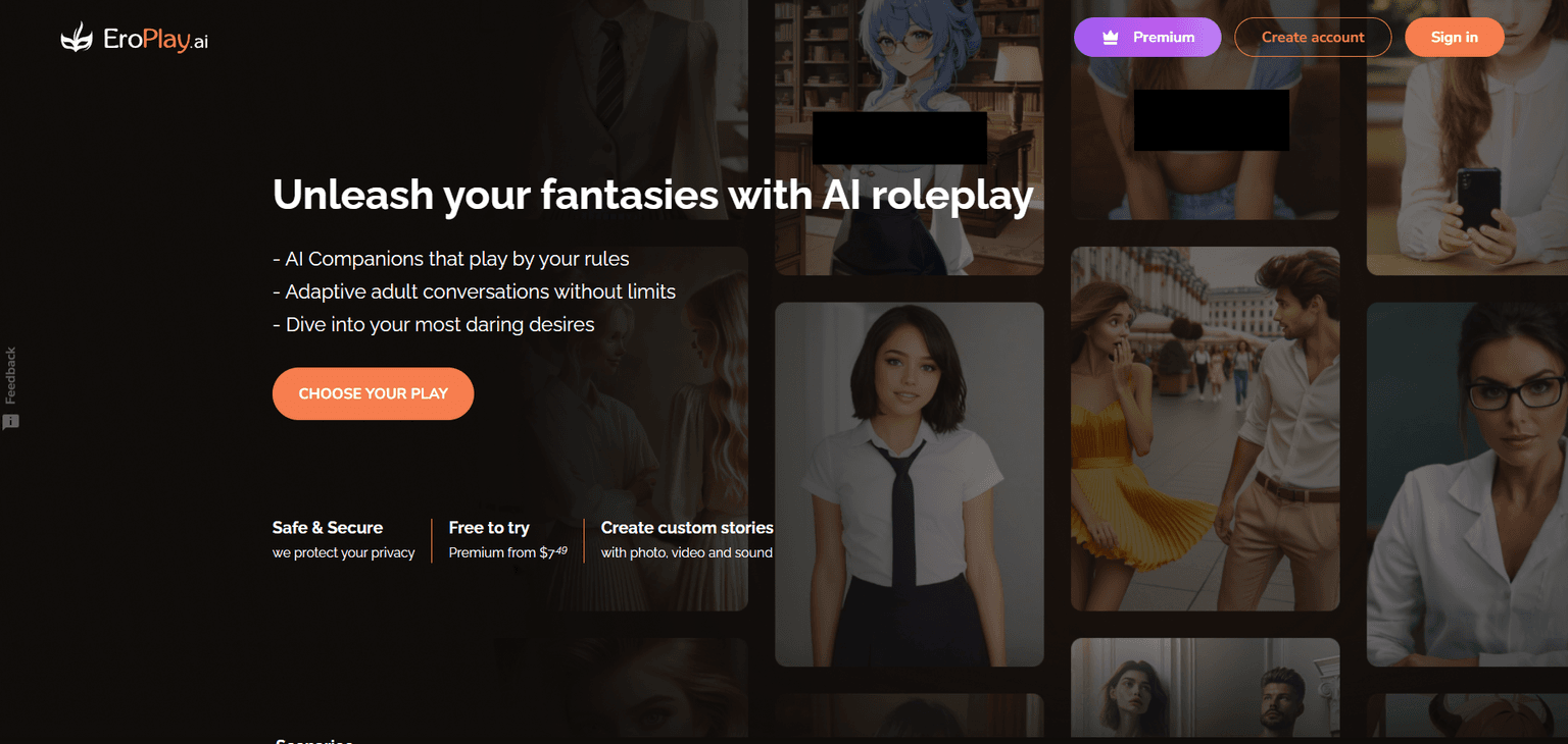 EroPlay Ai — AI roleplay chat platform with immersive scenarios, NSFW support, and interactiv