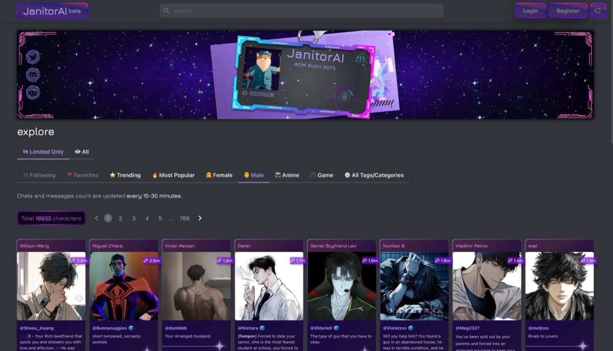 Janitor AI — Free AI character chat platform with multi-LLM support, deep customization, and 