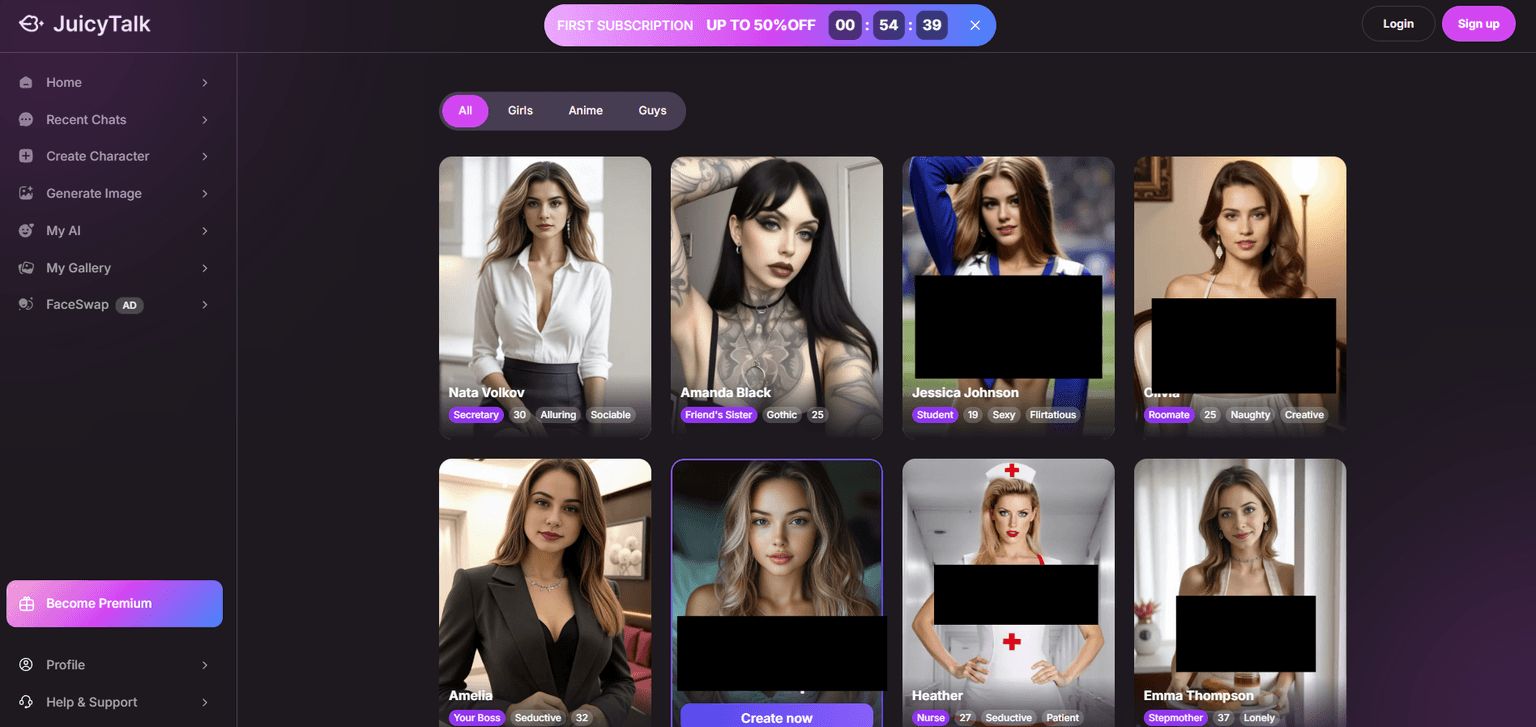 Juicy Talk — AI chat platform for juicy, playful adult conversations with customizable AI cha
