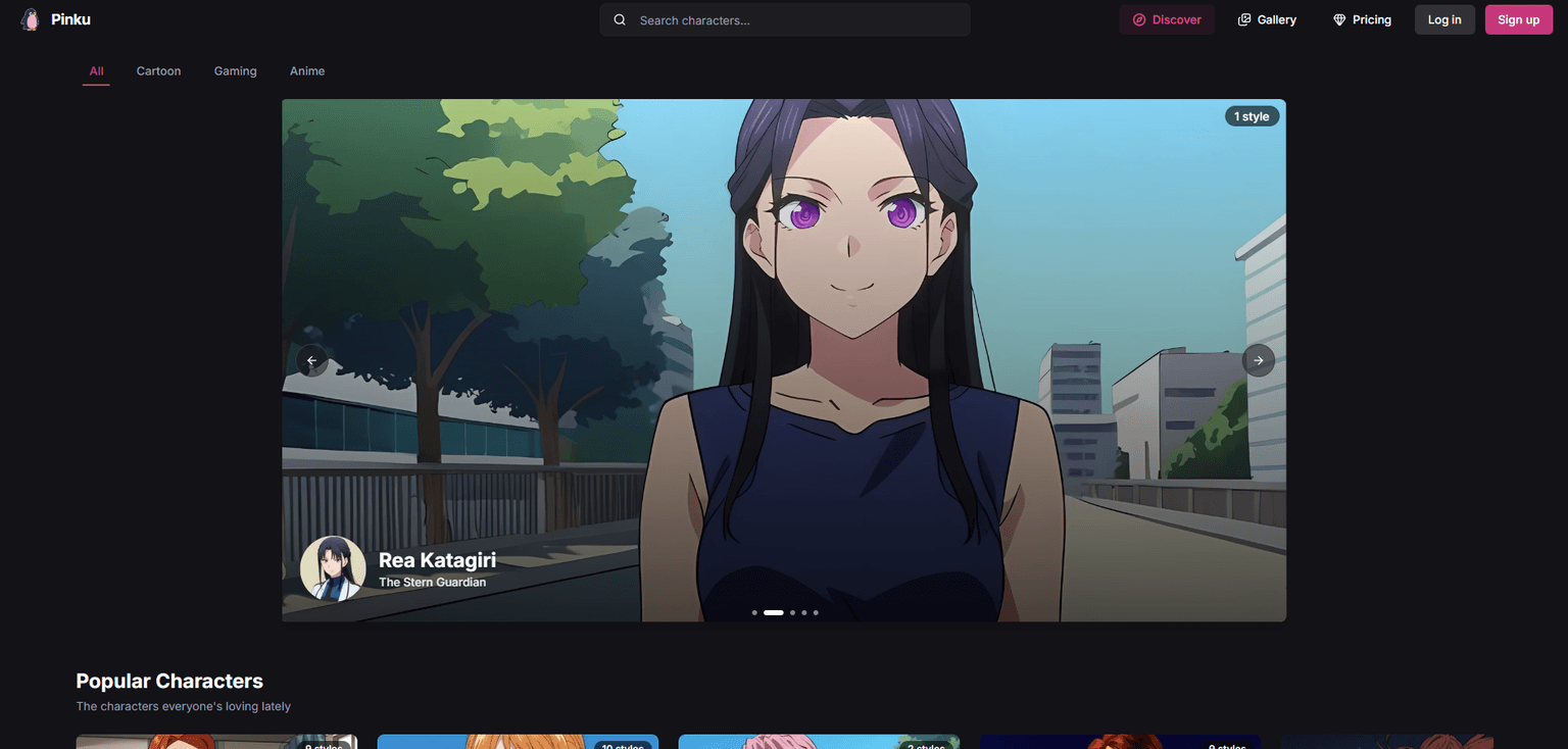 Pinku — AI character roleplay and image generation platform with pre-built character lib