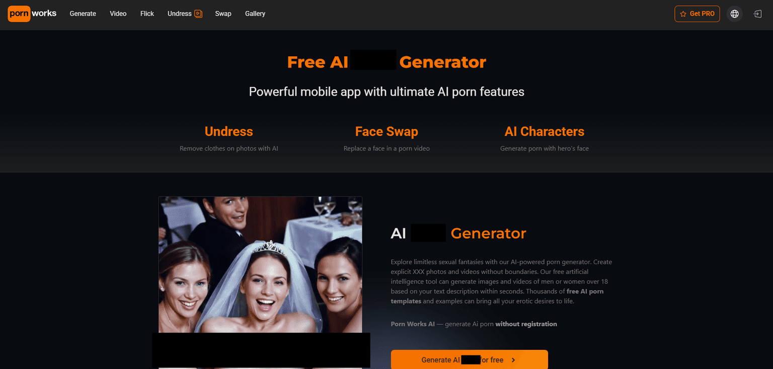 Porn Works — AI porn generator with image and video creation, face swap, undressing tool, and
