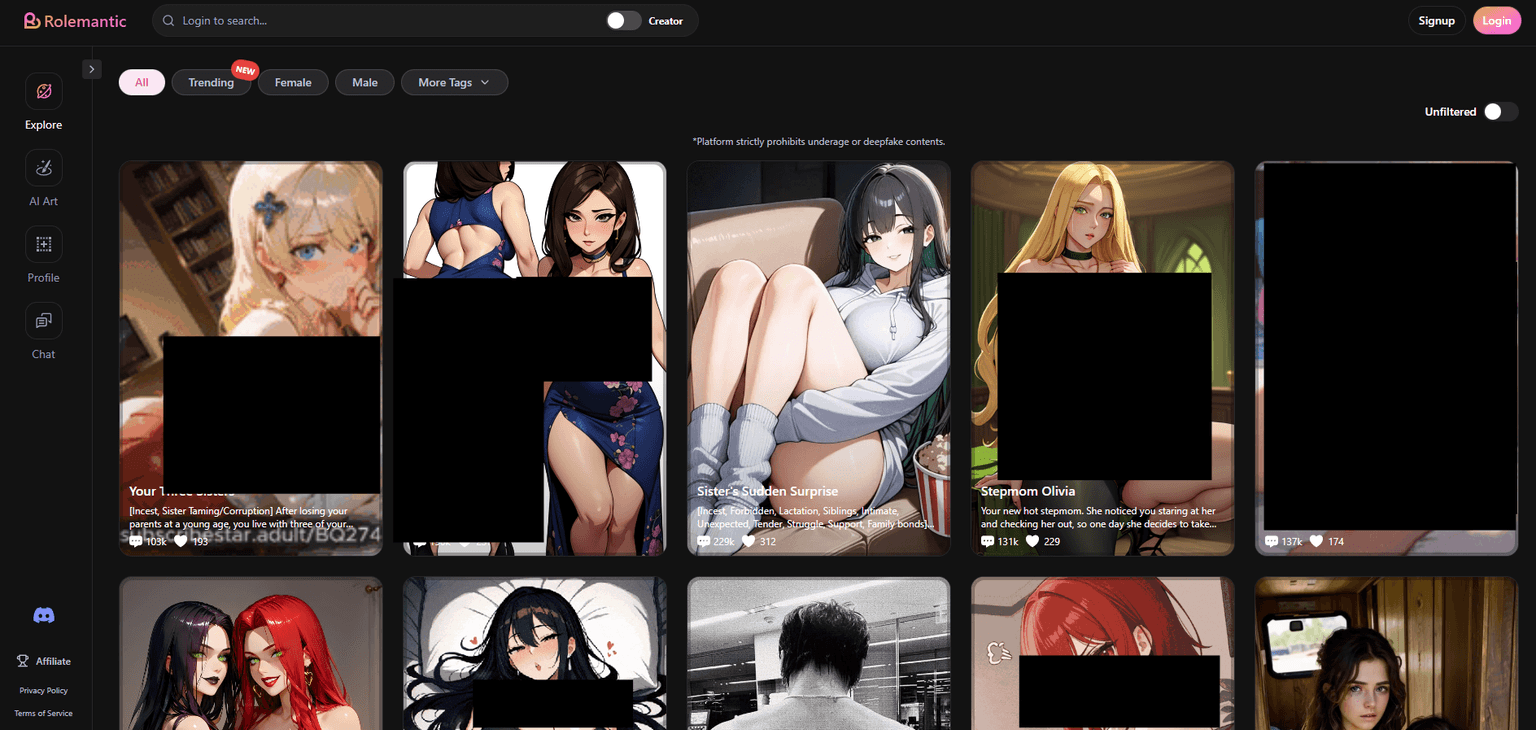 Rolemantic — AI roleplay platform with romantic character interactions, creative scenarios, a