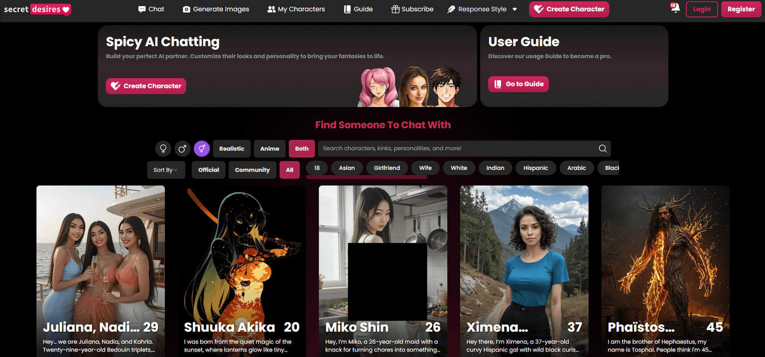 Secret Desires — Emotionally intelligent AI companion for adult connections with text, voice call