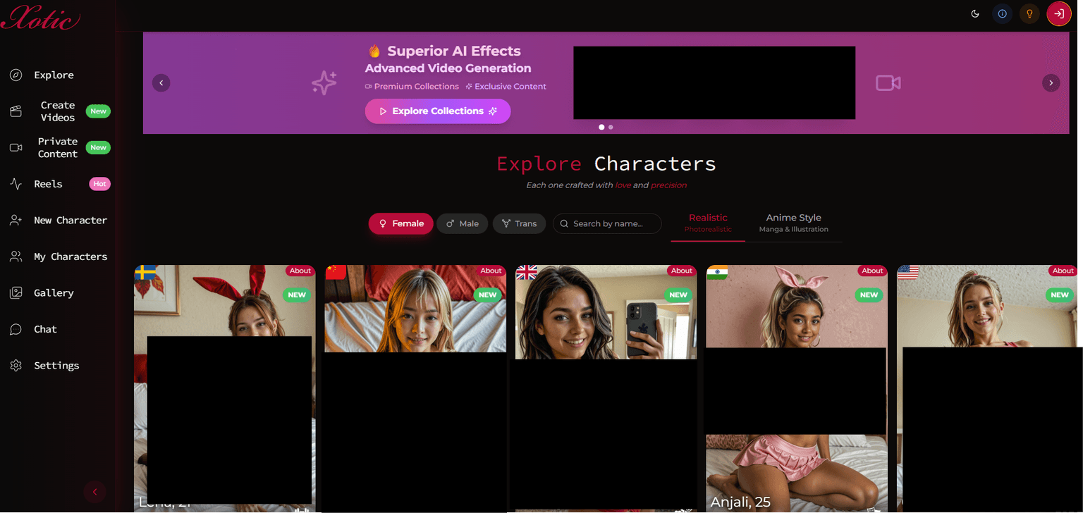 Xotic — AI companion platform for exotic and fantasy-themed character interactions with 