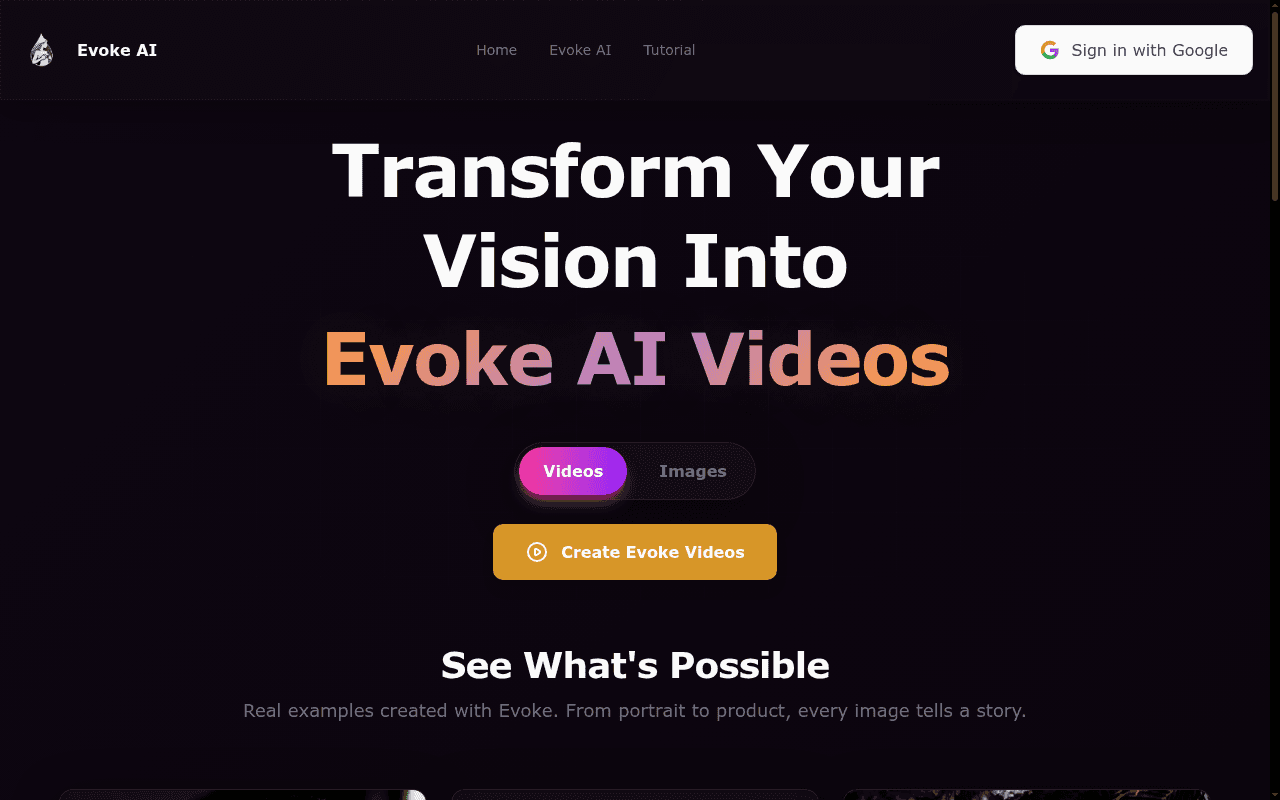 Evoke AI — Transform images into cinematic AI videos and generate 4K images with advanced c