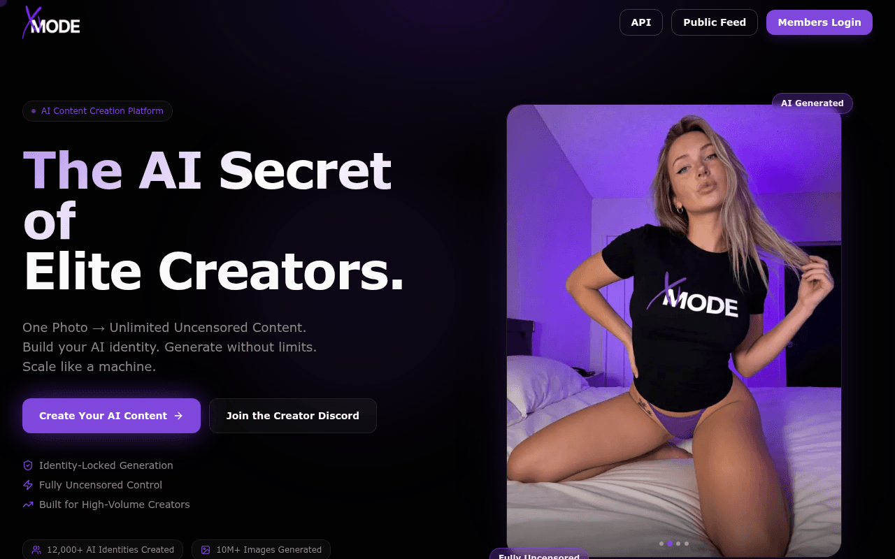 xMode.ai — One Photo → Unlimited Uncensored Content. Build your AI identity, generate witho