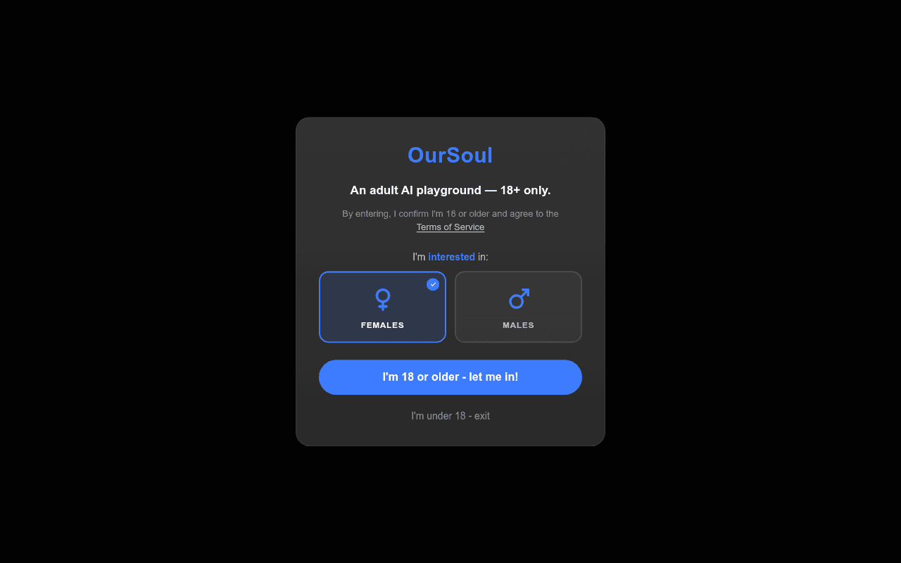 OurSoul — An adult AI playground for 18+ users that lets you chat with AI characters, gene