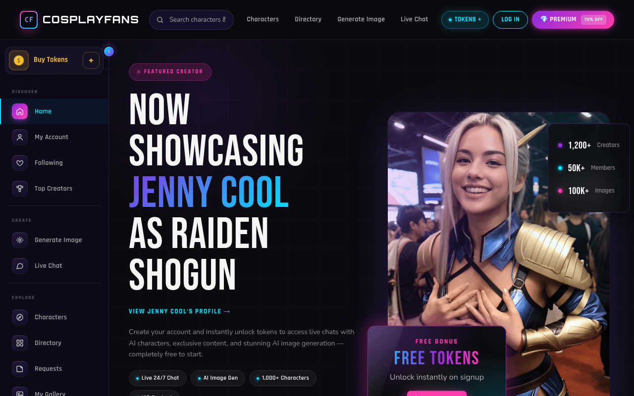 CosplayFans — An AI-powered cosplay platform with live chat, image generation, and 1,000+ char