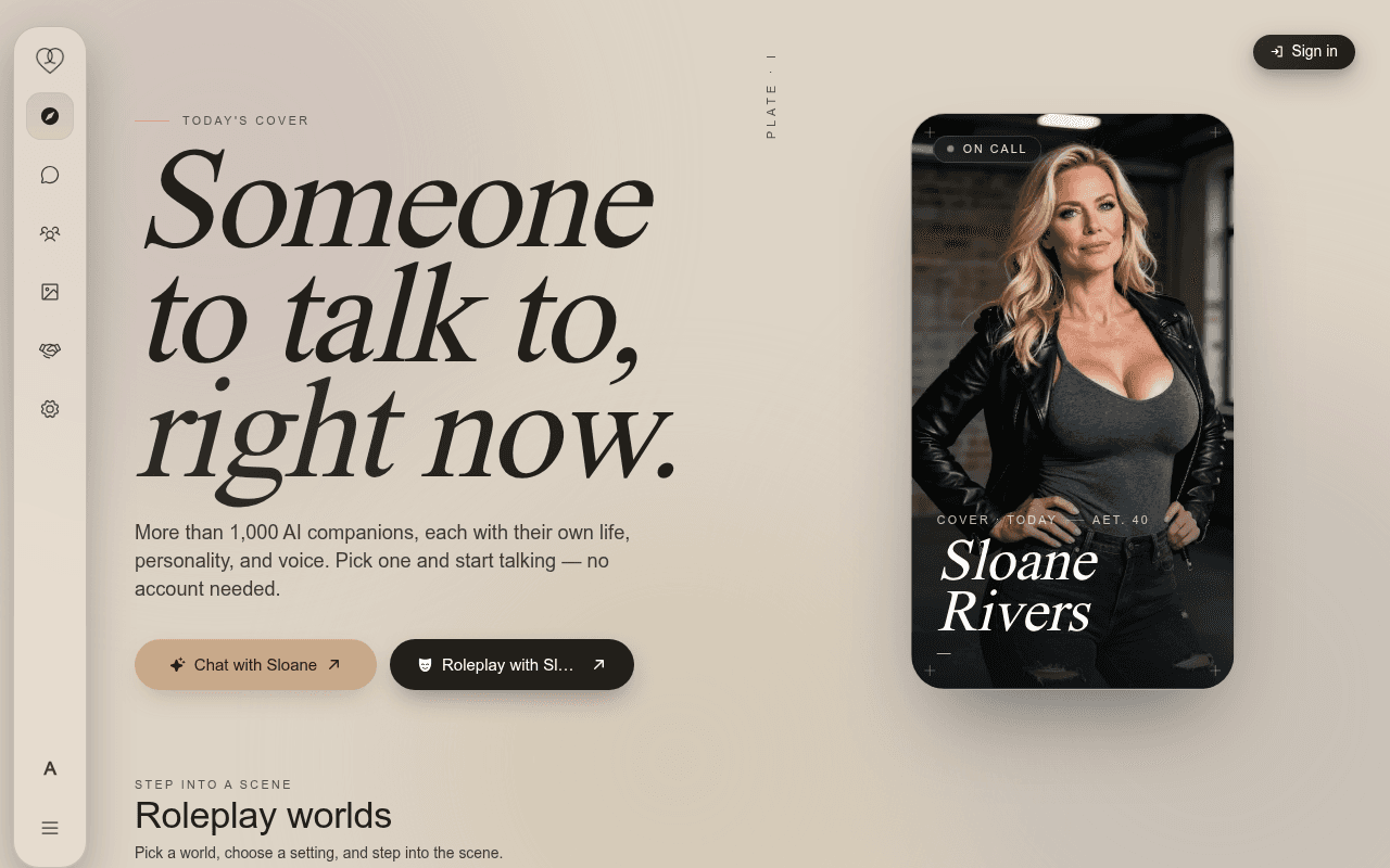 Soulmate IO — Chat with over 1,000 AI companions, each with unique personality and voice, or c