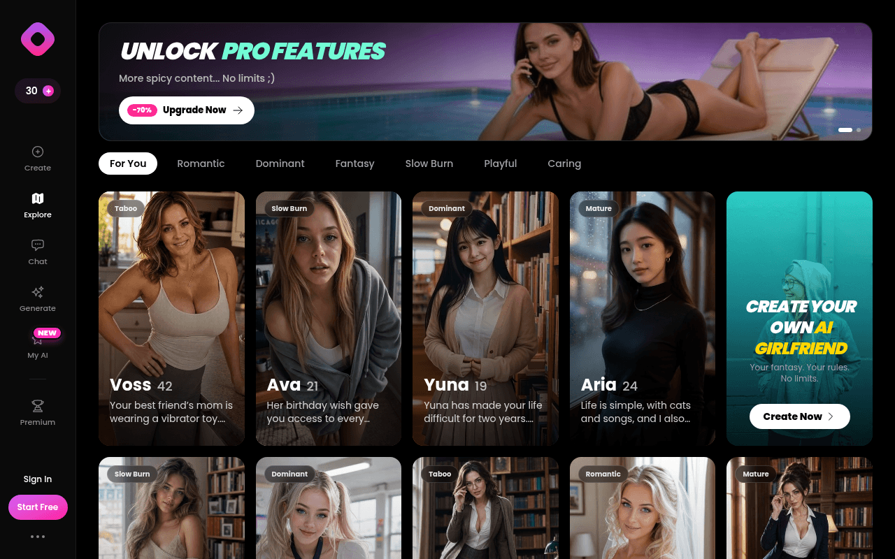 SpicyMate AI — An AI companion site for chatting with and generating images and videos of custo